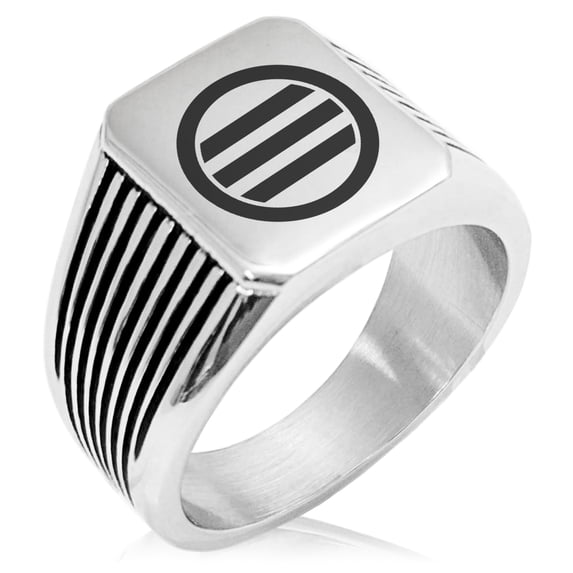Stainless Steel Kikkawa Samurai Crest Needle Stripe Pattern Biker Style Polished Ring