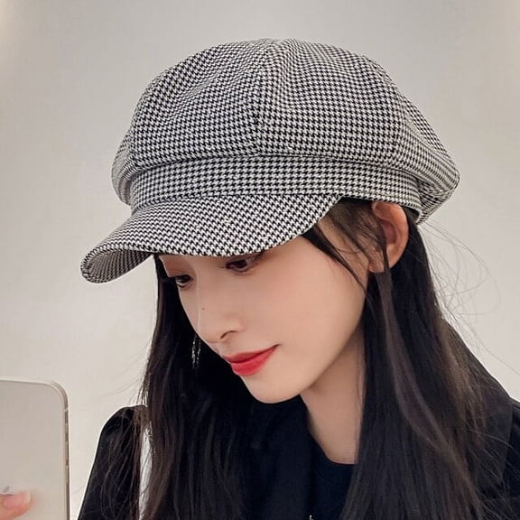 SikaFu Berets Women Cap Hat Spring Autumn Plaid Shiny Newsboy Beret Hat Retro Octagonal Newsboy Cap Female Artist Painter Hats