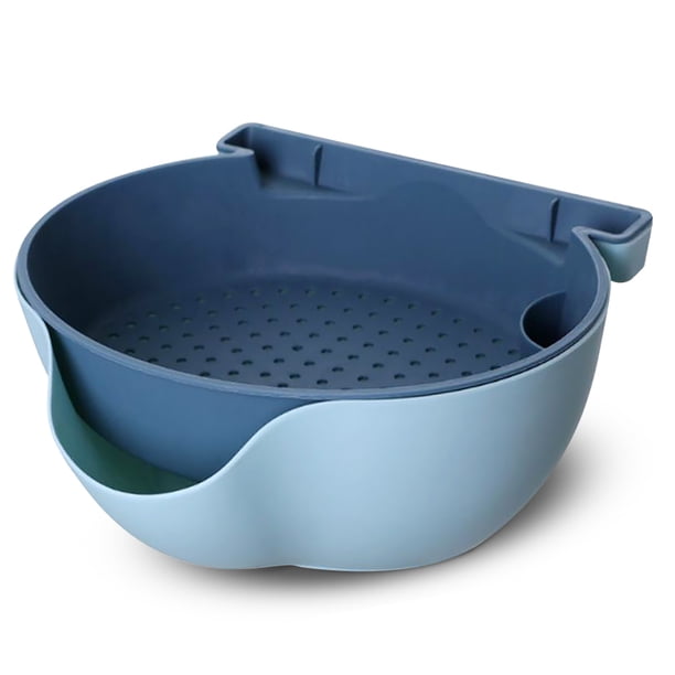 PP Colander Portátil Doble Capa Caja de seguridad Cocina Cocina Drenaje Cesta Fruta Lavado Accesorios Accesorios con soporte de teléfono claro azul Inevent HA011948-02
