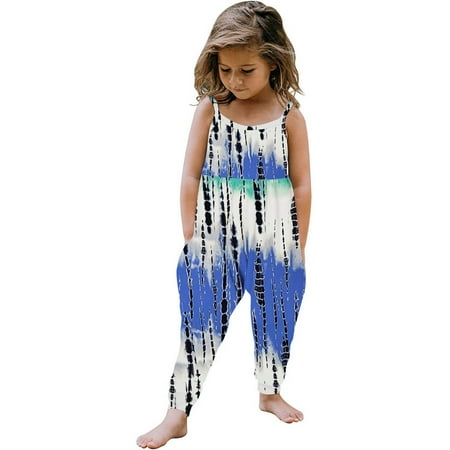 

DOSUKRAI Baby Girl Outfits Tie Dye Overalls Toddler One Piece Vintage Jumpsuit Color Block Spaghetti Strap Romper 1-6T Deals of the Day Clearance Blue 4 Years