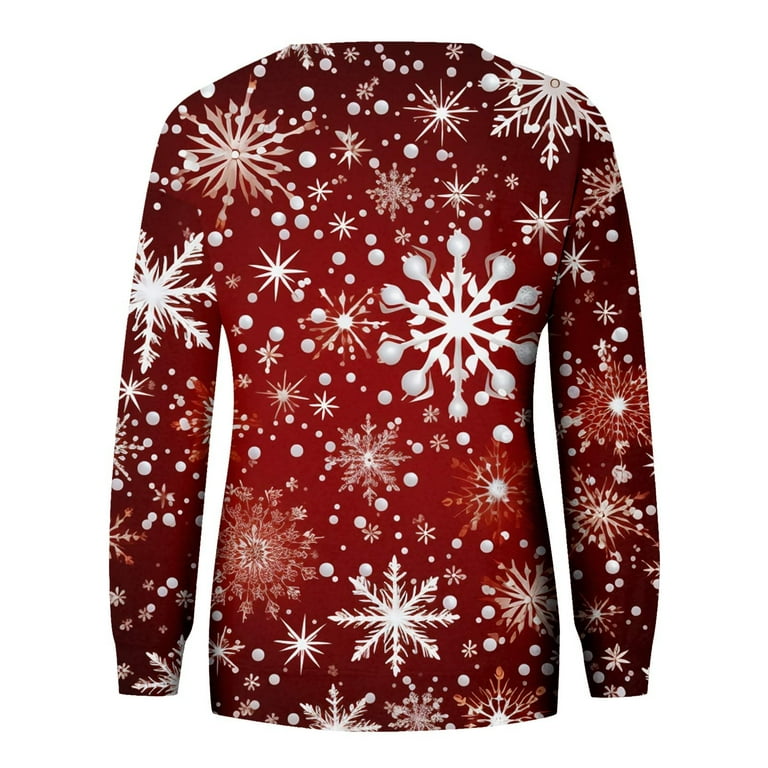 TQWQT 2023 Ugly Christmas Sweatshirt for Women Christmas Tree Print Sweater Funny Ugly Christmas Sweater Casual Holiday Pullover Top Deep Red XL