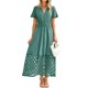 thumbnail image 1 of Vestido largo sencillo para mujer, cuello en V, color verde azulado con bolsillos, talla L, 1 of 7