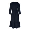 thumbnail image 4 of Liquidation! Hontri Robes pour Femmes 2024 Robe Décontractée à Manches Longues Plissée Col Rond Couleur Unie Robes pour Femmes Marine,G, 4 of 4
