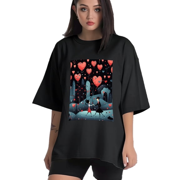 Plus Size Shirt for Women Black Tops for Women Short Sleeves Shirt for Women Valentine's Day T Shirt Crewneck Shirt for Women XS