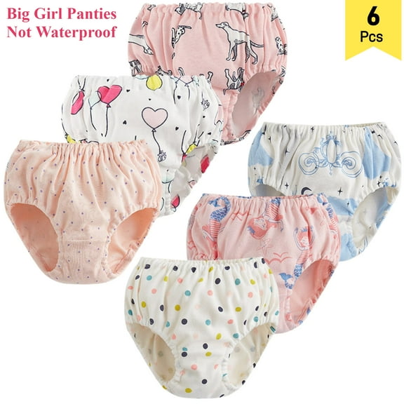 6 Packs Baby Cotton Pants, Girls Briefs, Reusable Toddler Underwear for Boy and Girl 12M-6T
