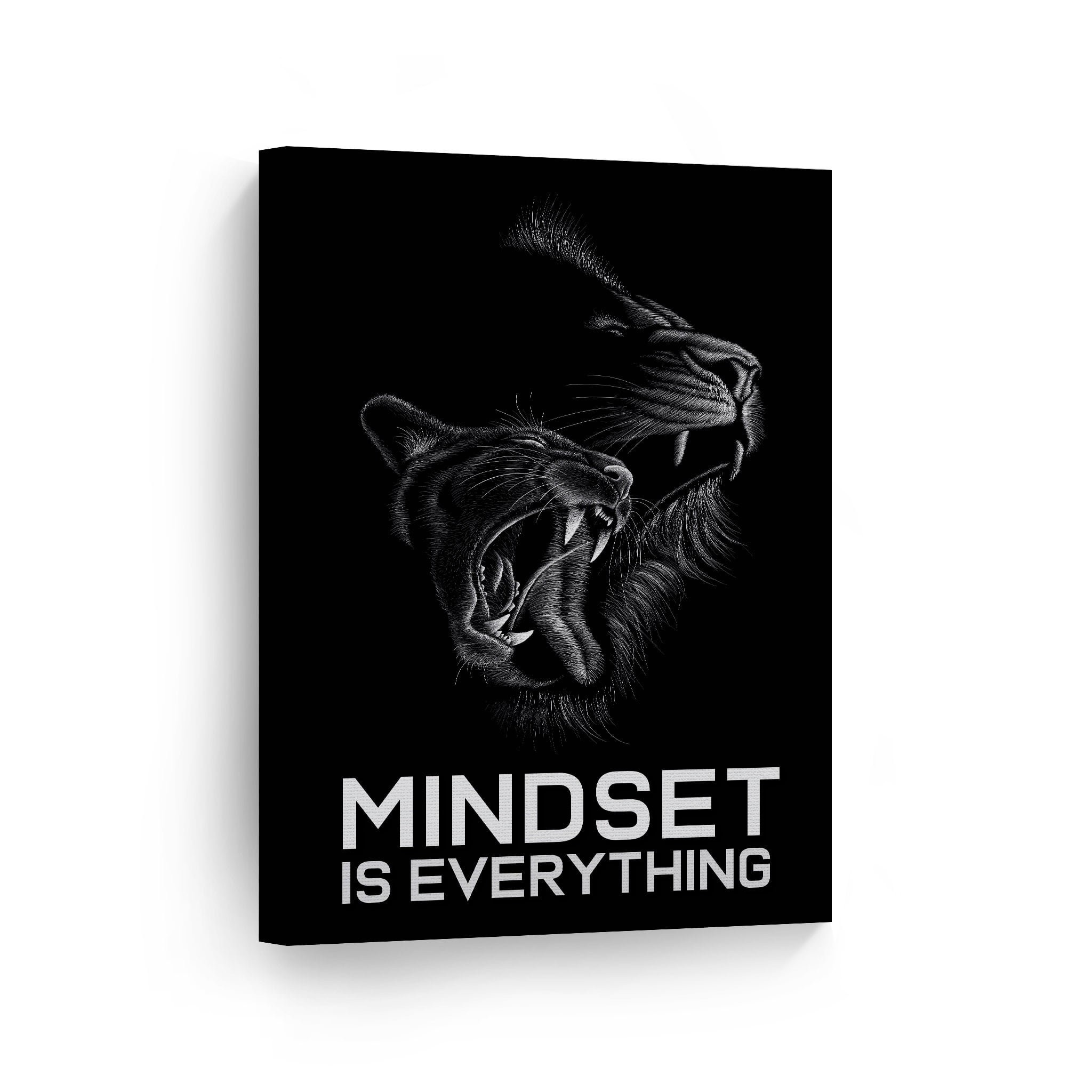 Smile Art Design Mindset is Everything Cat and Lion Sketch Drawing Art Motivational Canvas Wall