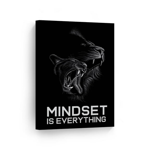 Smile Art Design Mindset is Everything Cat and Lion Sketch Drawing Art Motivational Canvas Wall Art Inspirational Wall Art Entrepreneur Quote Canvas Print Modern Office Decor Gift Ready to Hang 12x8