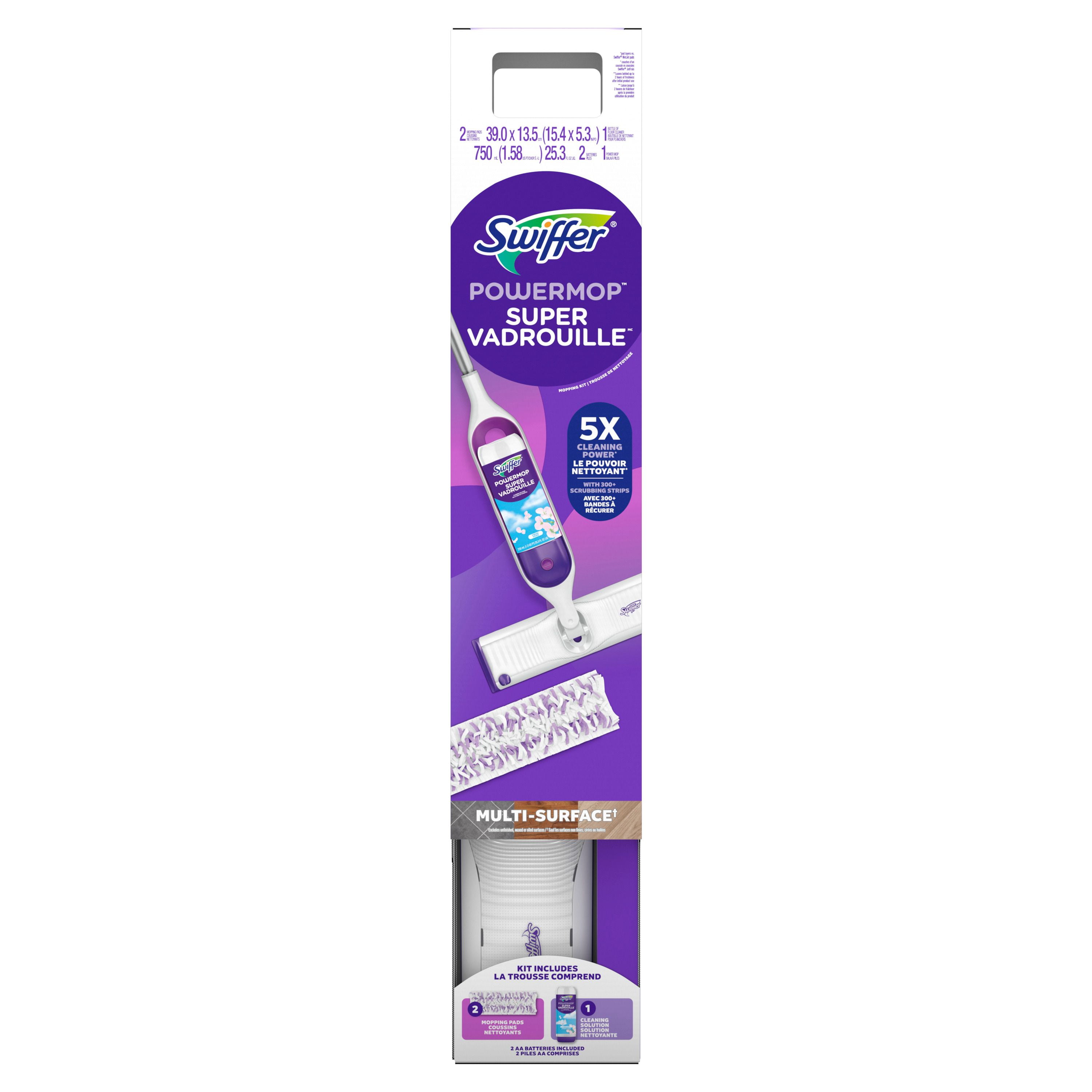 Swiffer PowerMop Multi-Surface Mop Kit for Floor Cleaning, Fresh Scent, Mopping Kit Includes PowerMop, 2 Mopping Pad Refills, 1 Floor Cleaning Solution with Fresh Scent and 2 batteries, 1KIT