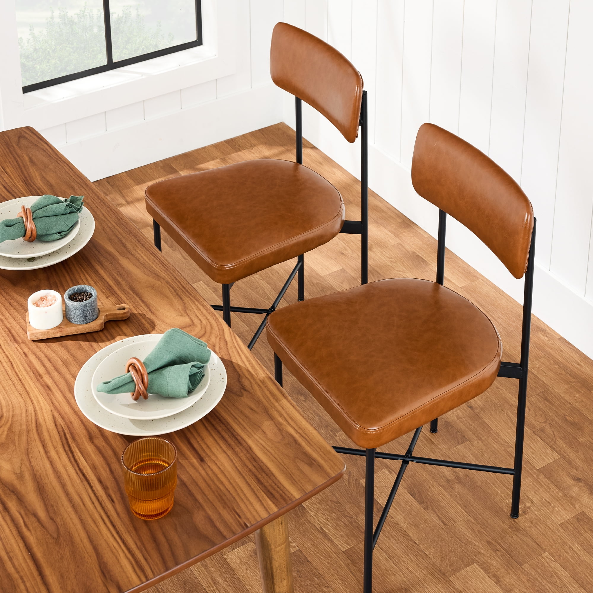 Best Choice Products Faux Leather Dining Chair Set of 2, Standard Height w/ Metal Frame - Camel Brown