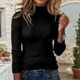 thumbnail image 2 of Women's Turtleneck Sweaters Long Sleeve 2025 Fall Ribbed Knitted Basic Shirts Fashion Casual Slim Fit Pullover Tunic Tops Black XL, 2 of 8