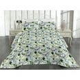 thumbnail image 2 of Ambesonne Flowers Quilted Bedspread Set 3 Pcs, Bloom of Wild Florets Print, Queen, Olive Green Blue and Lavender, 2 of 4
