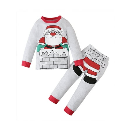 

One opening 2Pcs Kids Christmas Tracksuit Santa Claus Print Long Sleeve Tops + Pants