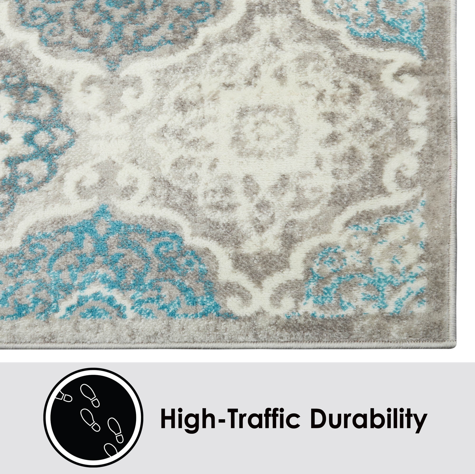 Home Dynamix Boho Andorra Transitional Damask Area Rug, Grey/Blue, 2'7"x4'7"