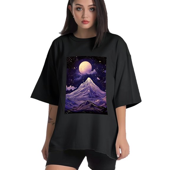 Plus Size Shirt for Women Black Tops for Women Short Sleeves Shirt for Women Mountain T Shirt Crewneck Shirt for Women XS