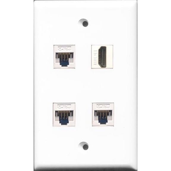 RiteAV - 1 Port HDMI 3 Port Cat5e Ethernet White Wall Plate