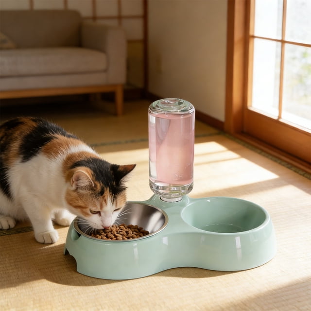 Deeceymbur Stainless Steel Pet Bowl Automatic Water Dispenser Integrated Food Water Bowl for Dogs Cats Easy Clean Gravity Feeder Anti Slip Anti Tip Design