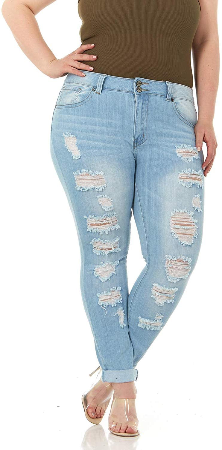 CG JEANS Plus Size Cute Juniors Big Mid Rise Large Ripped Torn 