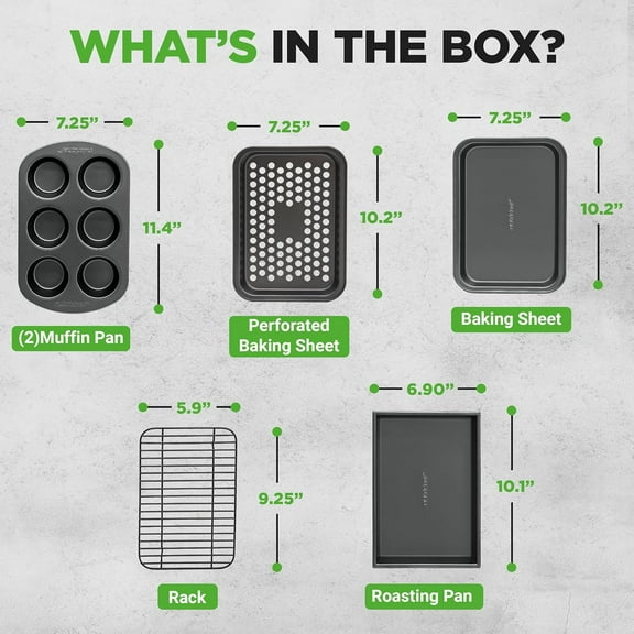 6-Piece Toaster Oven Bakeware Set, Non-Stick Stackable Baking Pan with Muffin Pans, Roasting Tray & Baking Sheets