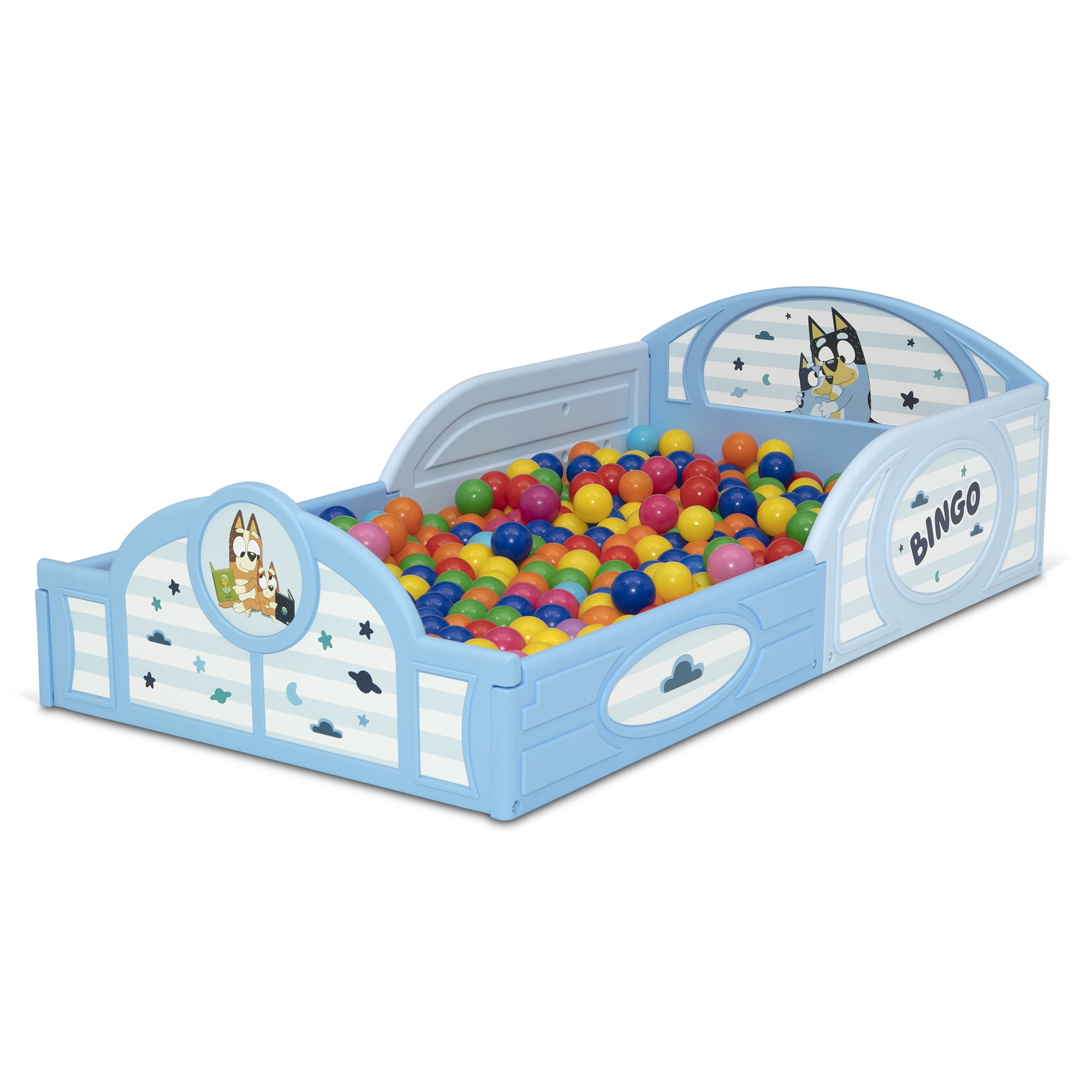 Bluey 3-Piece Toddler Bedroom Set by Delta Children - Includes Toddler Bed, Chair Desk and Toy Organizer, Blue