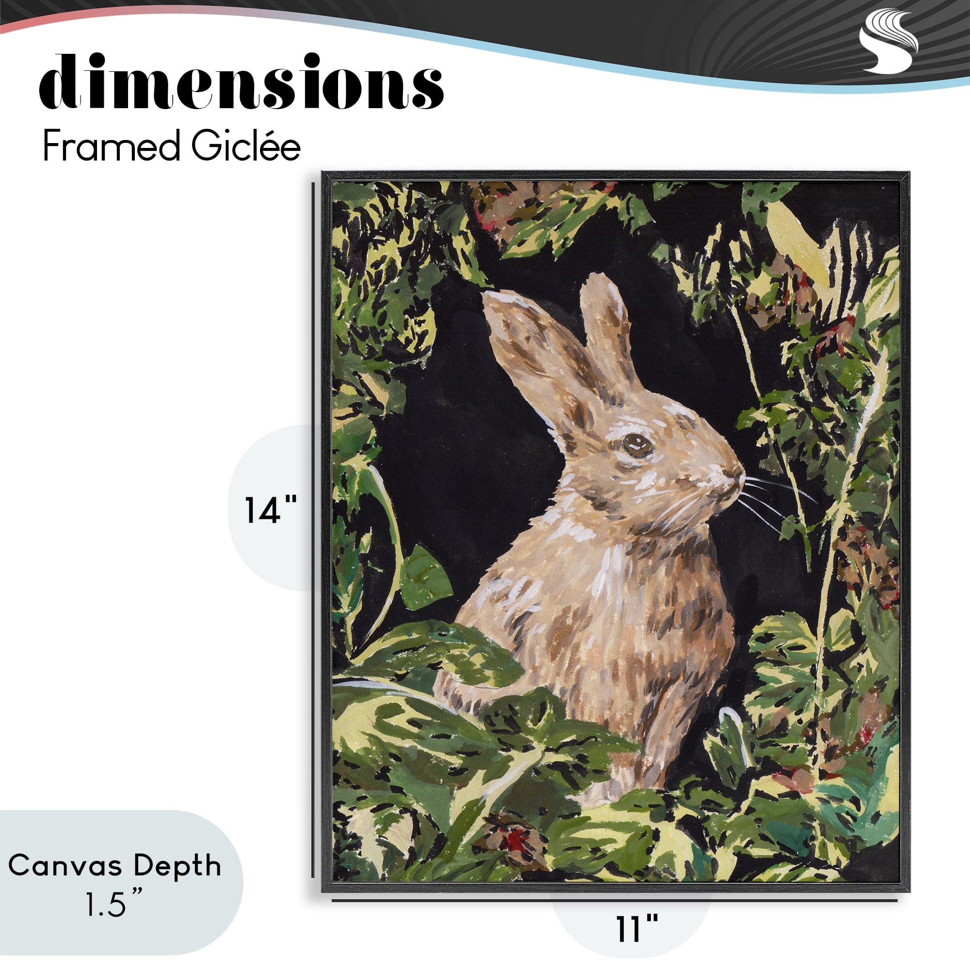 Stupell Industries Wreathed Botanicals Rabbit Black Framed Giclee Art, design by Melissa Wang