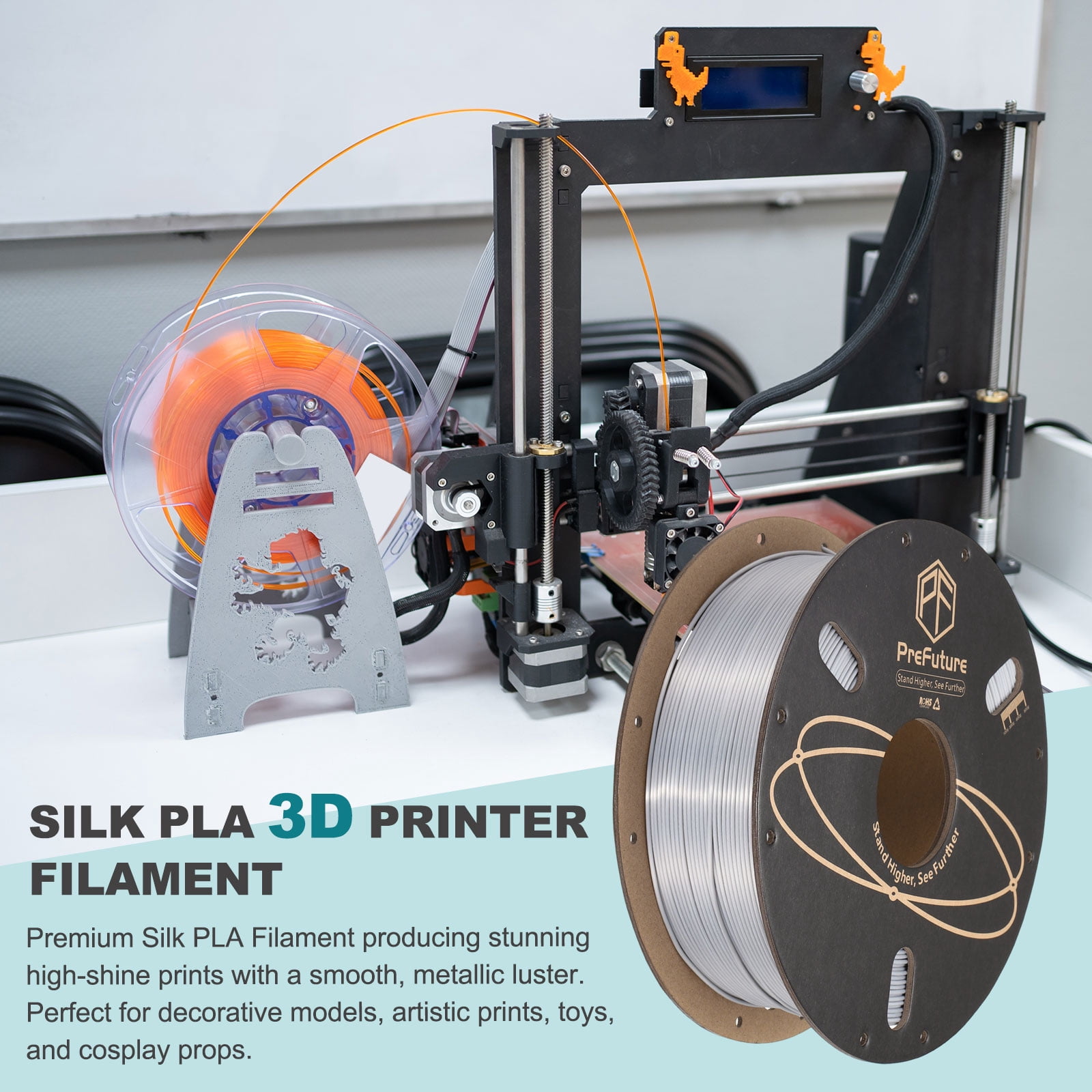 Uxcell Silk PLA Filament 1.75mm 1KG/2.2LB High Shine 3D Printer Filament, Enhanced Toughness, Dimensional Accuracy +/- 0.02mm for 3D Printer, Silver
