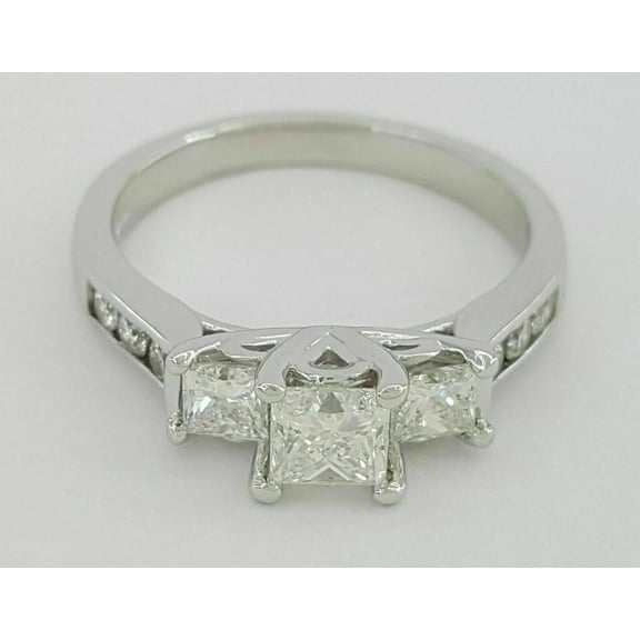 Jewelerix 1.50 CT White Princess Cut Ring CZ Three Stone Engagement Halo Ring Forever one Her Birthday Gift Ring