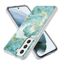 Samsung Galaxy S21 FE 5G Case, Rosebono Hybrid Bling Glitter Sparkle Laser Green Marble Graphic Fashion Cute Colorful Skin Cover Shockproof Case for Samsung Galaxy S21 FE 5G