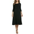 thumbnail image 1 of keepw Robe Femme Col Rond Automne Costume Manches Mi-Longues Grande Robe Évasée, Vert, S Noir S, 1 of 6