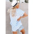 thumbnail image 3 of Women's V Neck Stripes Roll up Sleeve Button Down Shirt, 3 of 5