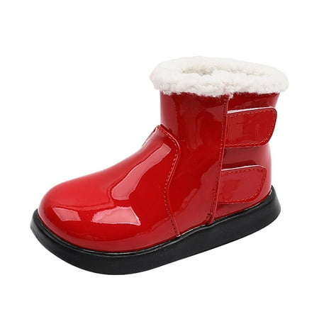 

Girls Boots Cute Solid Snow Boots Fall Winter Mid Tube On Boots PU Upper Fabric Lining Round Toe Red 9 Year
