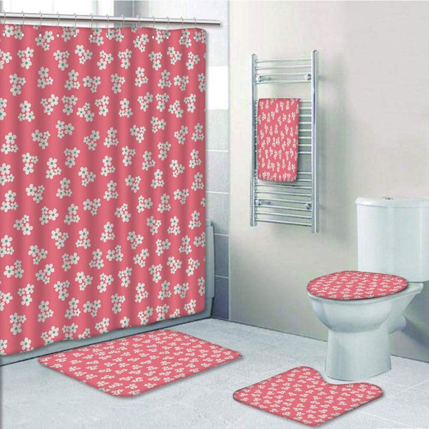 Prtau Country Cute Little Daisies Bouquets Girls Bedroom Decor Freshness Backdrop 5 Piece Bathroom Set Shower Curtain Bath Towel Bath Rug Contour Mat And Toilet Lid Cover Walmart Com Walmart Com