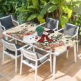 thumbnail image 2 of Beige Christmas Snowman Table Cloths for 5 Foot Rectangle Tables, Xmas Snowflake Elk Tree Balls Patio Waterproof Elastic Fitted Tablecloths, Washable Rectangular Table Cover for Camping, 2 of 8