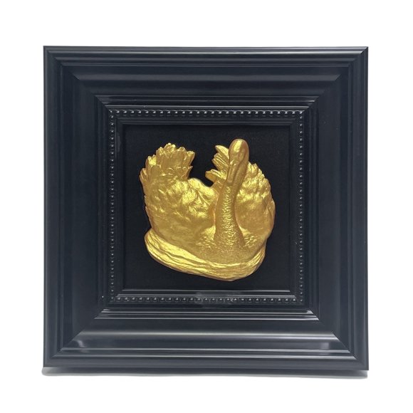 DOOGALKAI Kang Congze Hanging Relief Art Gold Swan Plaster Sculpture 8.4 in x 8.4 in Framed Painting Art