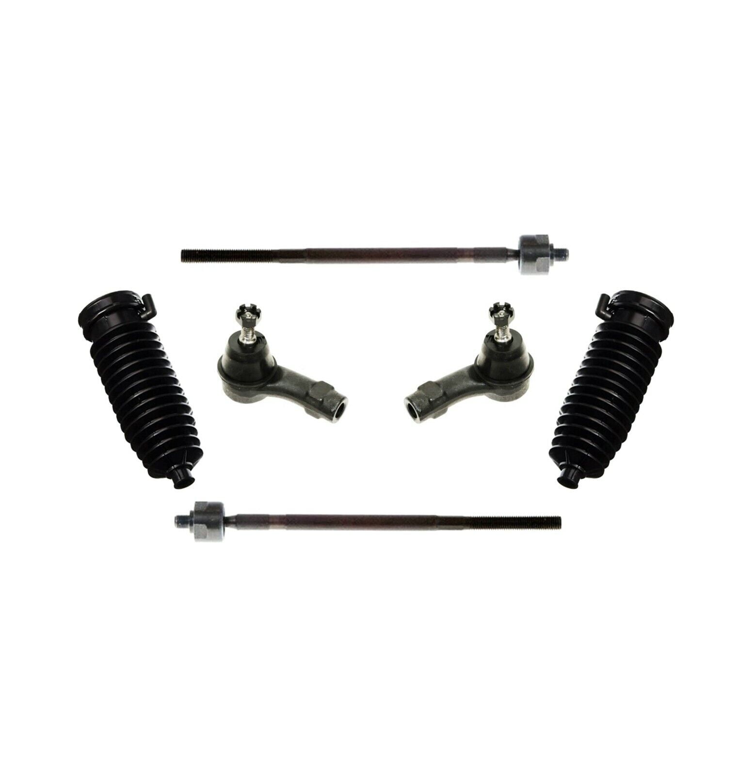 6 Pc Front Inner & Outer Tie Rod Ends + Steering Gear Bellow Boots Left