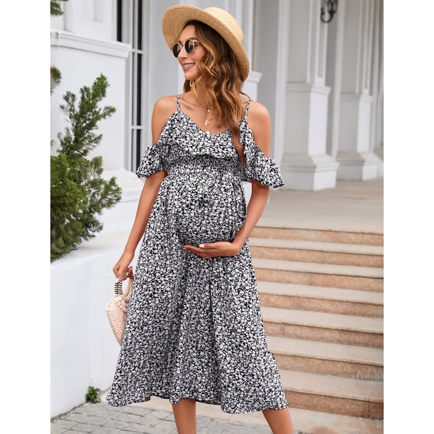 maternity midi dress for wedding Tiffany Rose Waterfall Maternity Midi Dress (Ivory)