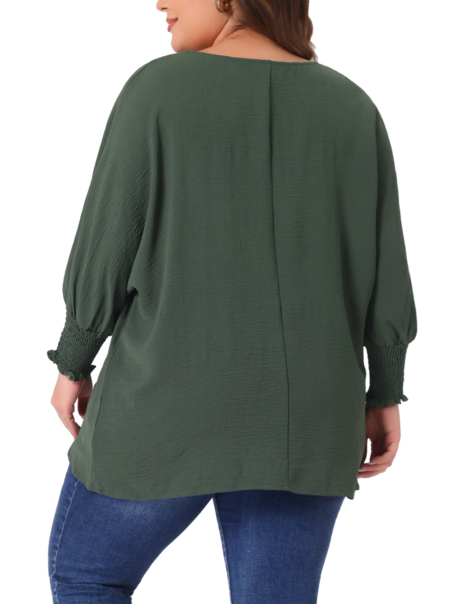 DARING DIVA Women's Plus Chiffon Batwing Ruffle Long Sleeve Casual Blouse 1X Army Green
