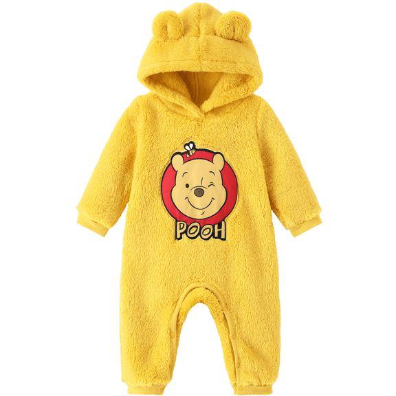 Disney Winnie the Pooh Baby Boys Girls Fuzzy Fleece Hooded Romper One-piece Outfit Holiday Gifts