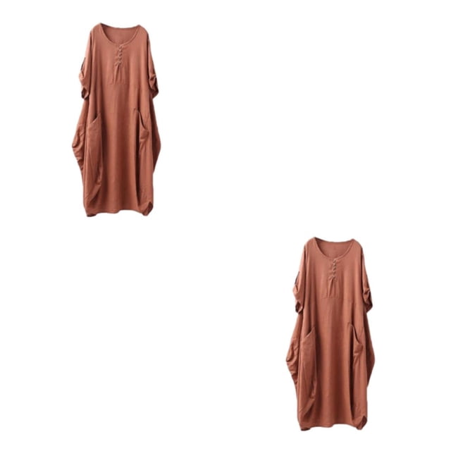 Vestido Suelto de Dama Qarigey con Bolsillos Manga Corta Primavera Verano Color Sólido