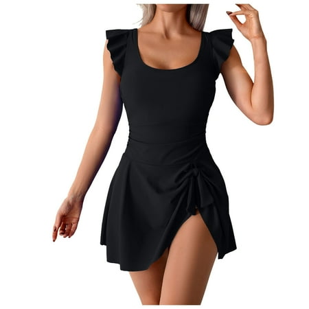 Huesdet One Piece Swimsuit Women Tummy Control Cut Out High Waisted Bathing Suit Push Up Ruched Swimwear[Black XL]