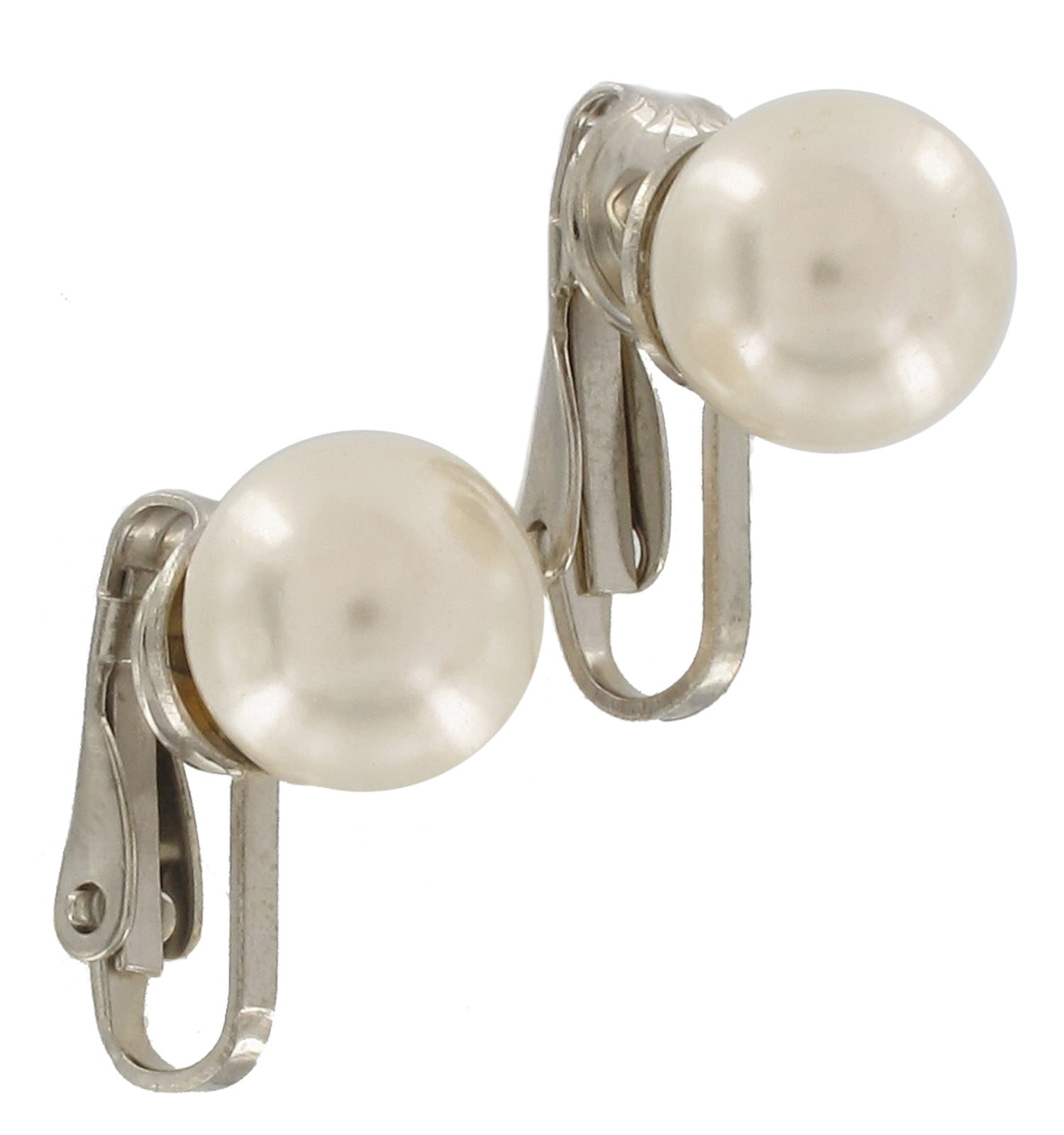 Faux Pearl Silver Tone Clip On Earrings 10mm