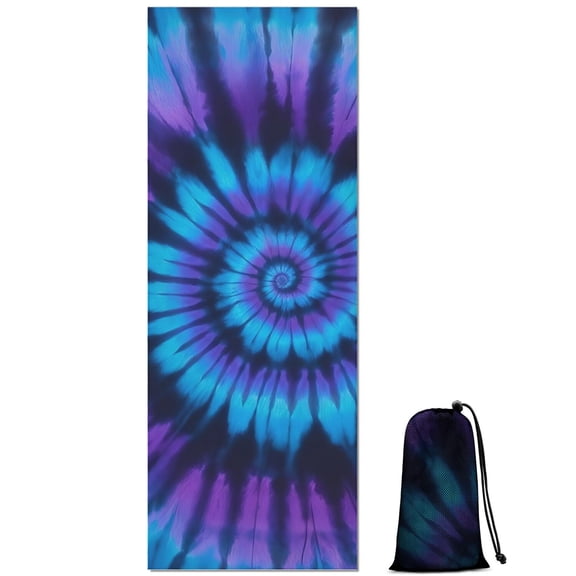 Blue Purple Tie Dye Mandala Pattern Hot Yoga Mat Towel Non Slip for Hot Yoga - Quick-Drying Yoga Mat Cover with 4 Corner Pockets with Travel Bag - Hot Yoga Towel Non Slip 70"x26"
