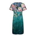 thumbnail image 5 of Women's Dresses Solid Color Loose Casual Printed Short Sleeved V-Neck Mid Calf Dress V-Neck Dress E-Multicolor, 5 of 5
