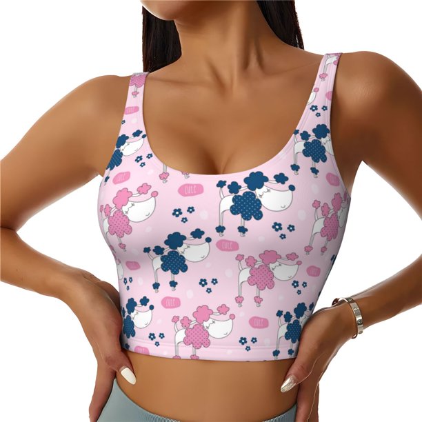 Balery Cartoon Poodle Dog Sujetadores deportivos con espalda cruzada para mujer, acolchados, sin costuras, de alto impacto, ideales para yoga, gimnasio, entrenamiento y fitness.-Small