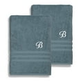 thumbnail image 4 of Authentic Hotel and Spa  Omni Turkish Cotton Terry Set of 2 Medium Blue Bath Towels with White Script Monogrammed Initial R, 4 of 5