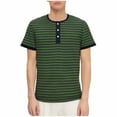 thumbnail image 3 of Momasggi Striped T Shirts for Men Henley Shirt Summer Short Sleeve Button Crew Neck Tshirts Dressy Casual Business Work Tops Army Green 3XL, 3 of 7