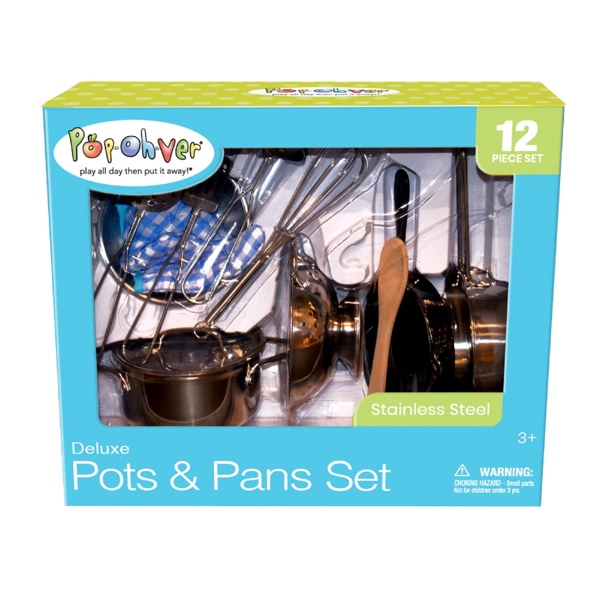 PopOhVer Deluxe Pots & Pans Set 12 Piece Playset - Stainless Steel