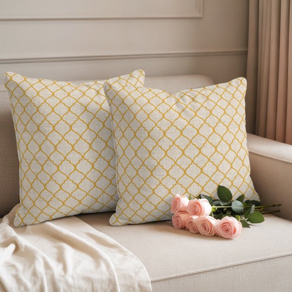 Outdoor Throw Pillow Cover 18x18in Set of 2 Rustic Morocco Tile Lattice Pattern Waterproof Decorative Cushion Case,Square Pillowcases for Patio Garden Tent Couch Sofa