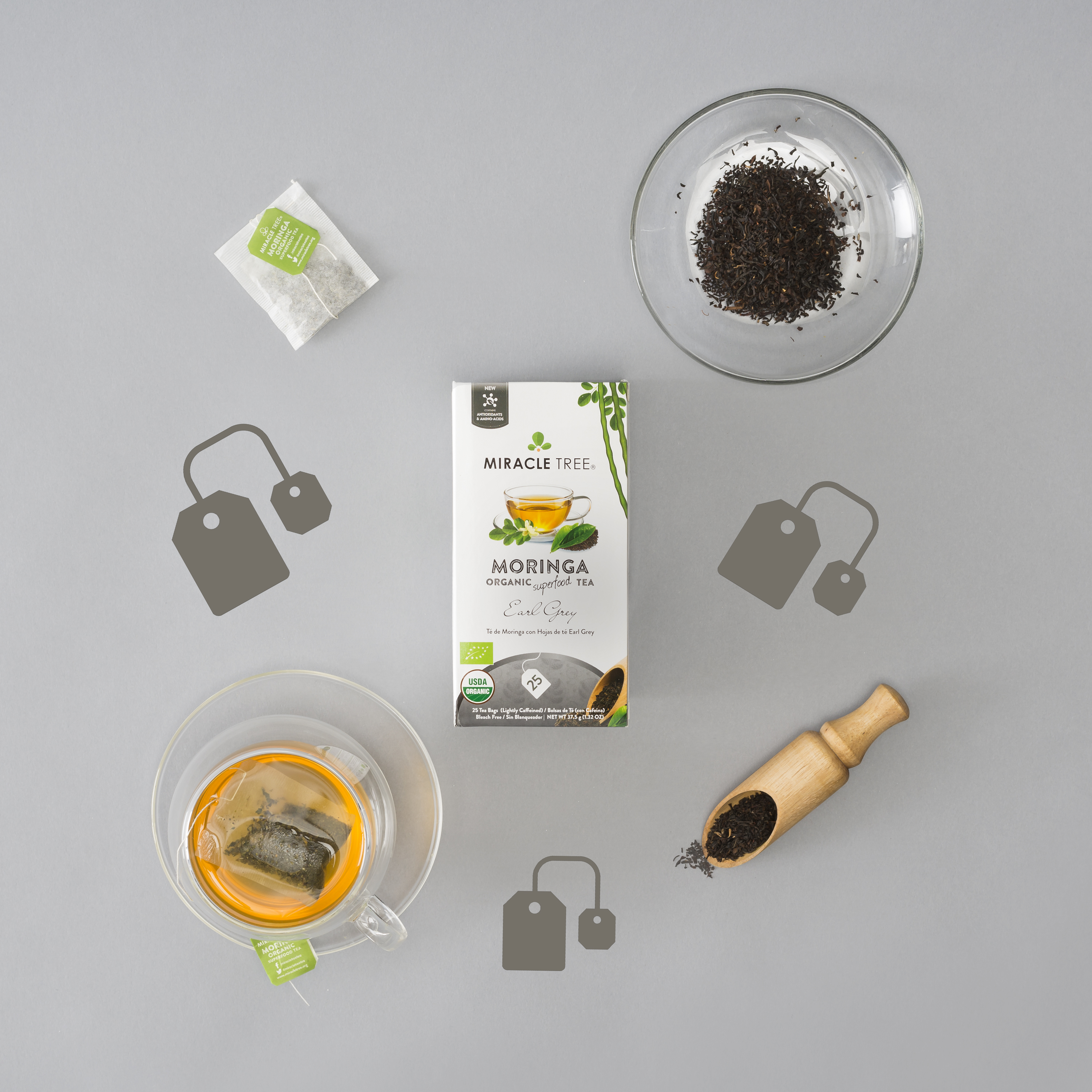 Miracle Tree Organic Moringa Earl Grey Tea Bags, 25 Count