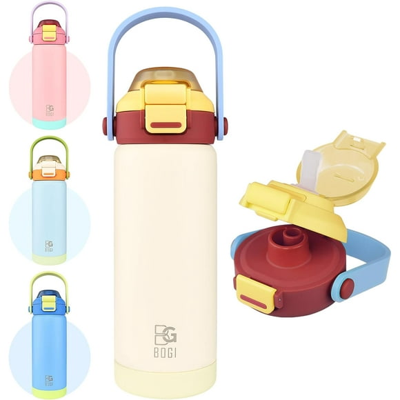 UTAH-Insulated Water Bottles 18oz with 2 in 1 Duo Lid and Handle for Sports Travel Gym School, Double Wall Vacuum Stainless Steel Water Bottles 100% Leak Proof BPA-Free for Girls Boys | CreamWhite