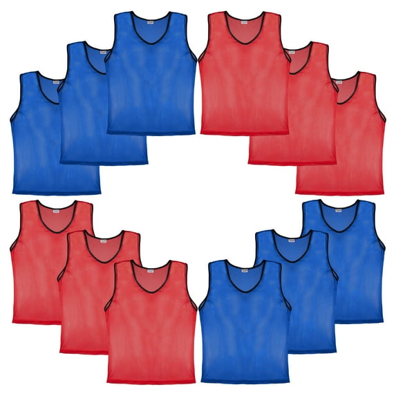 Murray Sporting Goods Nylon Mesh Scrimmage Practice Vests - Set of 12 Pinnies for Adult and Youth Basketball, Soccer, Football, Volleyball Teams (6 Red/6 Blue, Adult)